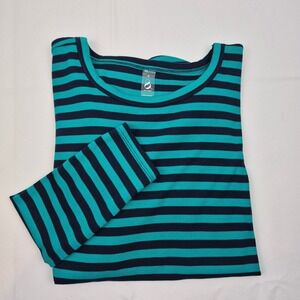 Lou & Grey Striped Long Sleeve Shirt Top M Crew Neck Navy Blue Green Staple
